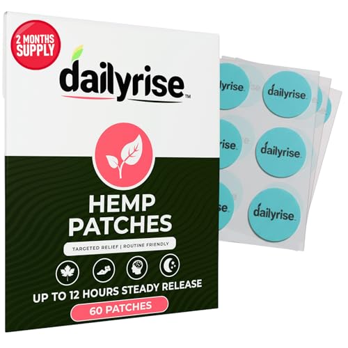 Hemp Patches by Dailyrise | 60 Patches (70mg) with Hemp Seed Oil | Plant-Based Formula Kind to Skin | 12 Hour Transdermal Absorption (1x Pack)