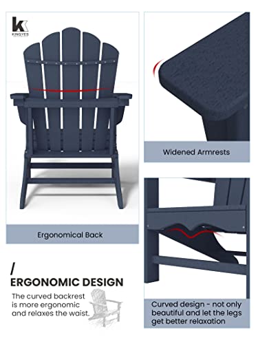 Kingyes Hdpe Adirondack Chair, Classic All-Weather Adirondack Chairs, Outdoor Patio Weather Resistant Adirondack Chair For Deck Lawn Fire Pit, Navy #TOP4