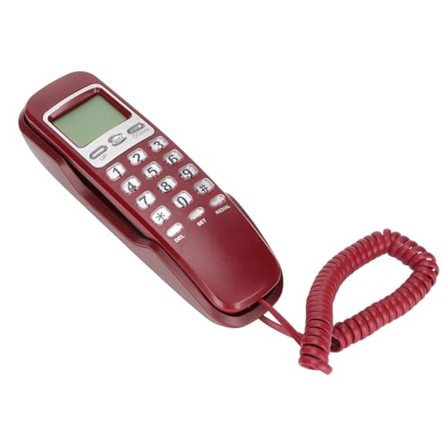 Tbest Téléphone Filaire Recomposant écran LCD Petit Téléphone Fixe Filaire pour Bureau à Domicile Rouge