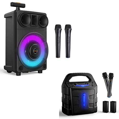 Earise R18 Portable Pa System Speaker With 2 Wireless Microphones, 8” Subwoofer, Rgb Lights + T65 Portable Pa System With 2 Rechargeable Batteries #TOP23