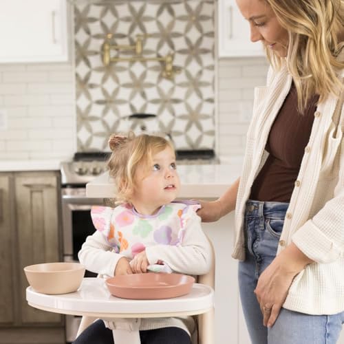 Image of Tiny Twinkle Mess Proof Baby Bib for Girls | Waterproof Toddler Bib for Eating | Baby Apron for Feeding | Machine Washable | Perfect Shower Gift (Floral Pop, 6-24M)