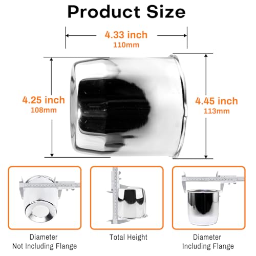 4Pc 108mm/4.25inch Trailer Wheel Center Caps Fit 4.25\" Center Bore Truck Trailer RV SUV Wheels Rims Carbon Steel Silver Hub Covers, Height: 4.33in, Auto Accessories - Thumbnail 5