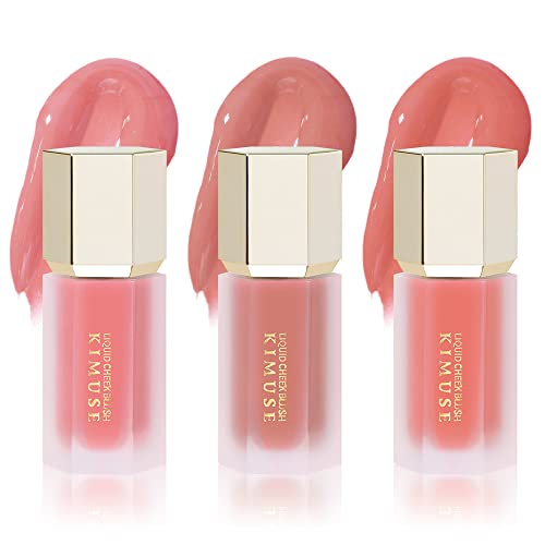 KIMUSE Soft Pink Gel-Cream Blush Trio, Liquid Blush for Cheeks, Weightless, Long-Wearing, Smudge Proof, Natural-Looking, Dewy Finish, Skin Tint Blush Makeup, 0.42 Fl Oz (love pink)