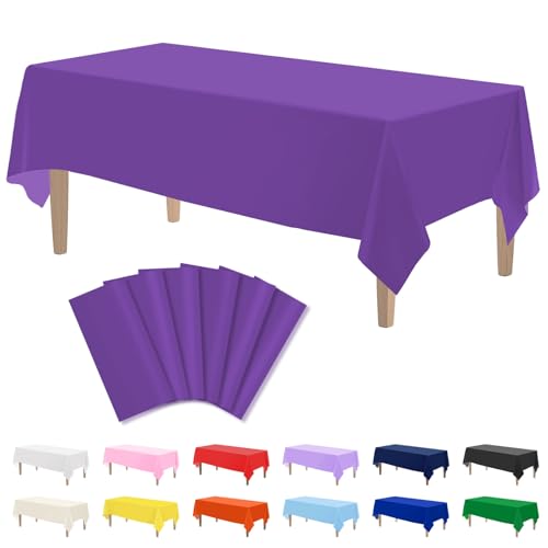 Image of Kopokita 6 Pack Purple Plastic Tablecloths Disposable 54 x 108 Inch | Rectangle Table Cloths, Party Table Covers for Birthday, Graduation, Halloween Decorations