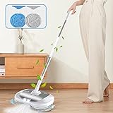 電動モップ 回転モップ モップクリーナー コードレス 掃除機 充電自走式 フロアモップ 水拭き タンク容量300ml 長さ調節可 LEDライト付き (300mlタンク)