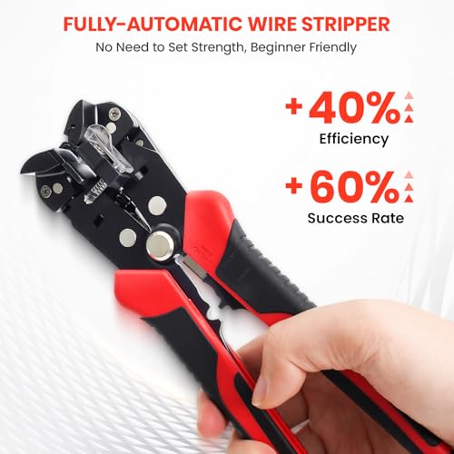 Image of HARDELL+ Wire Stripper, 20-10 AWG Automatic Wire Strippers, 3-IN-1 Self Adjusting Wire Stripper Tool, Stripping /Cutting /Crimping Tool With 40PCS Terminals & Waterproof Bag For Electrician & DIYers