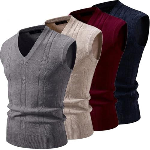 Men V Neck Sleeveless Vest Classic Pullover Knit Waistcoat Sweater Tank Top Casual Layering2