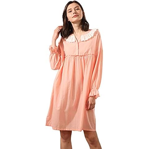 Women's Cotton Comfortable Pajamas, Lace V-Neck Nightdress Plain Victorian Cotton Nightdress Long Sleeve Retro Button Front Pajamas Casual Wear Nightdress,Pink Cover