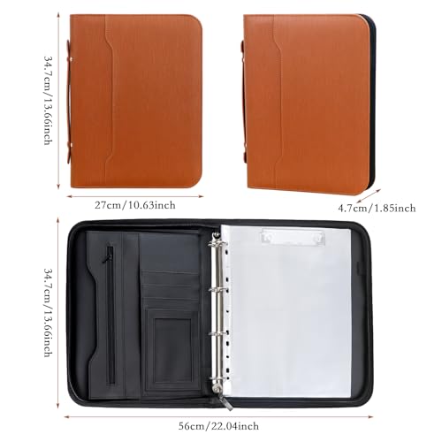 FTUREERA Fichário portfólio com zíper com bloco de notas cortado | alça de transporte | fichário, pa