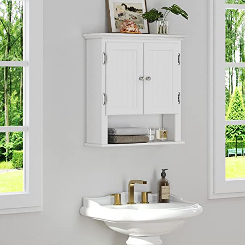 Utex Bathroom Cabinet Wall Mounted, Wood Hanging Cabinet, Wall Cabinets With Doors And Shelves Over The Toilet For Bathroom,White #TOP1