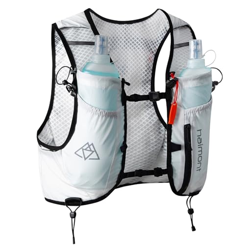 Haimont 8L Lauf Hydrationsweste mit 2 Trinkflaschen Leichter Trailrunning Rucksack mit Trekking Anbindepunkten, L, Weiß
