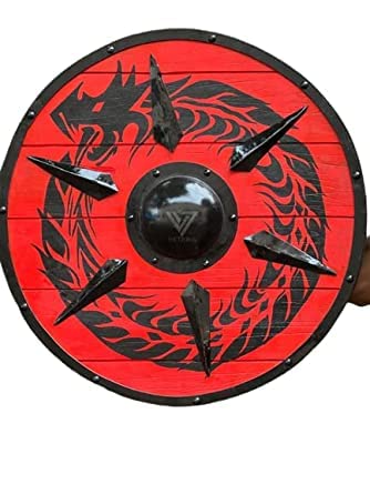 OVERSEAS MART Medieval Viking Shield Round Shield Wooden Heavy Shield Templar Medieval Norse Shield Cosplay Battle Ready Shield Fully Functional Shield For Battle For Soldier/Warrior