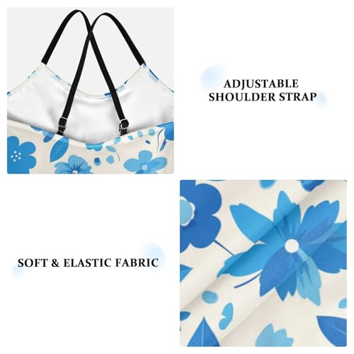 KLL Blue Flower Girls' 1 Piece Swimsuits Beach Swimming Suits Adjustable Shoulder Strap UPF 50+3