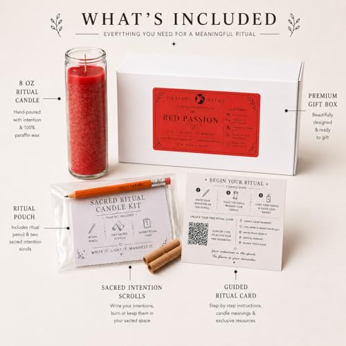 Red Passion Manifestation Candle Kit – 8" Ritual Prayer Candle with Intention Scrolls, Pencil & QR Guide for Passion, Confidence, Motivation & Strength by Healing Atlas - Used condition - Image 2