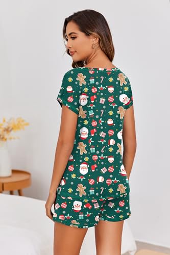 Image of Ekouaer Womens Pajama Sets 2 Piece Soft Short Sleeve Top and Shorts Sleepwear Round Neck Pjs Lounge Set with Pockets Green Christmas Small