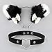 Serre-Tête Oreille de Chat Renard Bandeau Handband Noir et Collier Ras du Cou en PU avec Cloche Cat Costume Kit Accessoires Cheveux de Déguisement pour Femme Fille Fête Halloween Anniversaire Cosplay