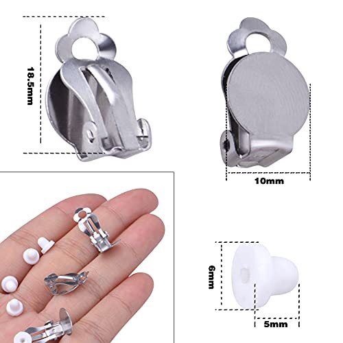 20Pcs Round Flat Back Tray Earring Clips Stainless Steel Non-Pierced Earrings Converter Components With 20Pcs Silicone Earring Findings Pad Base For Diy Jewelry Making #TOP2
