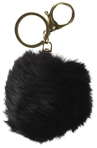 Cy3Lf Gold Plated Keychain Cute Genuine Rabbit Fur Ball Pom Pom Keychain for Car Key Ring Handbag Tote Bag Pendant Charm Black