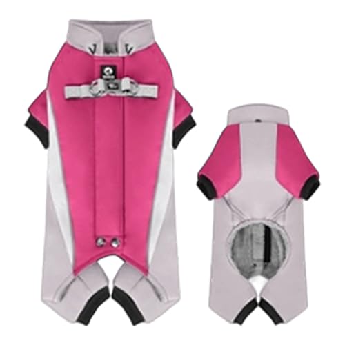 Hunde-Wintermantel, Ganzkörper-Abdeckung, warmer Fleece-Hunde-Schneeanzug mit integriertem Geschirr, wasserdicht, winddicht, Welpenpuffer mit 4 Beinen, reflektierend, Rollkragen, kaltes Wetter, Rosa
