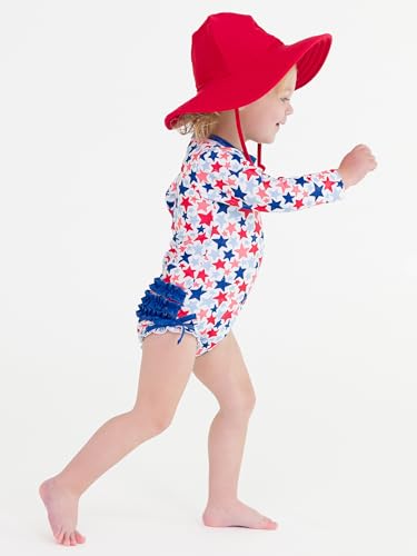 Image of RuffleButts Baby Girls UPF 50+ Sun Protection Floral Printed Long Sleeve One Piece Rash Guard Swimsuit with Zipper