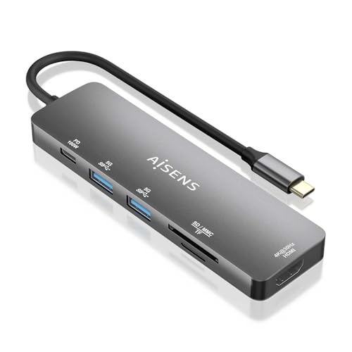 Hub USB Aisens ASUC-6P016-GR Gris de haute précision avec finition aluminium