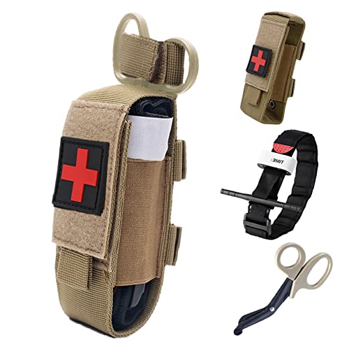 Upgrade Tourniquet Pouch With Tourniquet And Shear, Molle Tourniquet Holder, Tactical Tq Tourniquet, Trauma Tourniquets Scissors (Khaki) #TOP20
