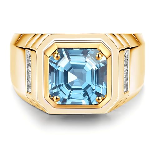 2.5CT Asscher Cut Gemstone Engagement Ring for Men,Silver 10K 14K 18K Solid Gold Men's Gemstone Wedding Bands Birthstone Rings for Anniversary Wedding Size 4-163