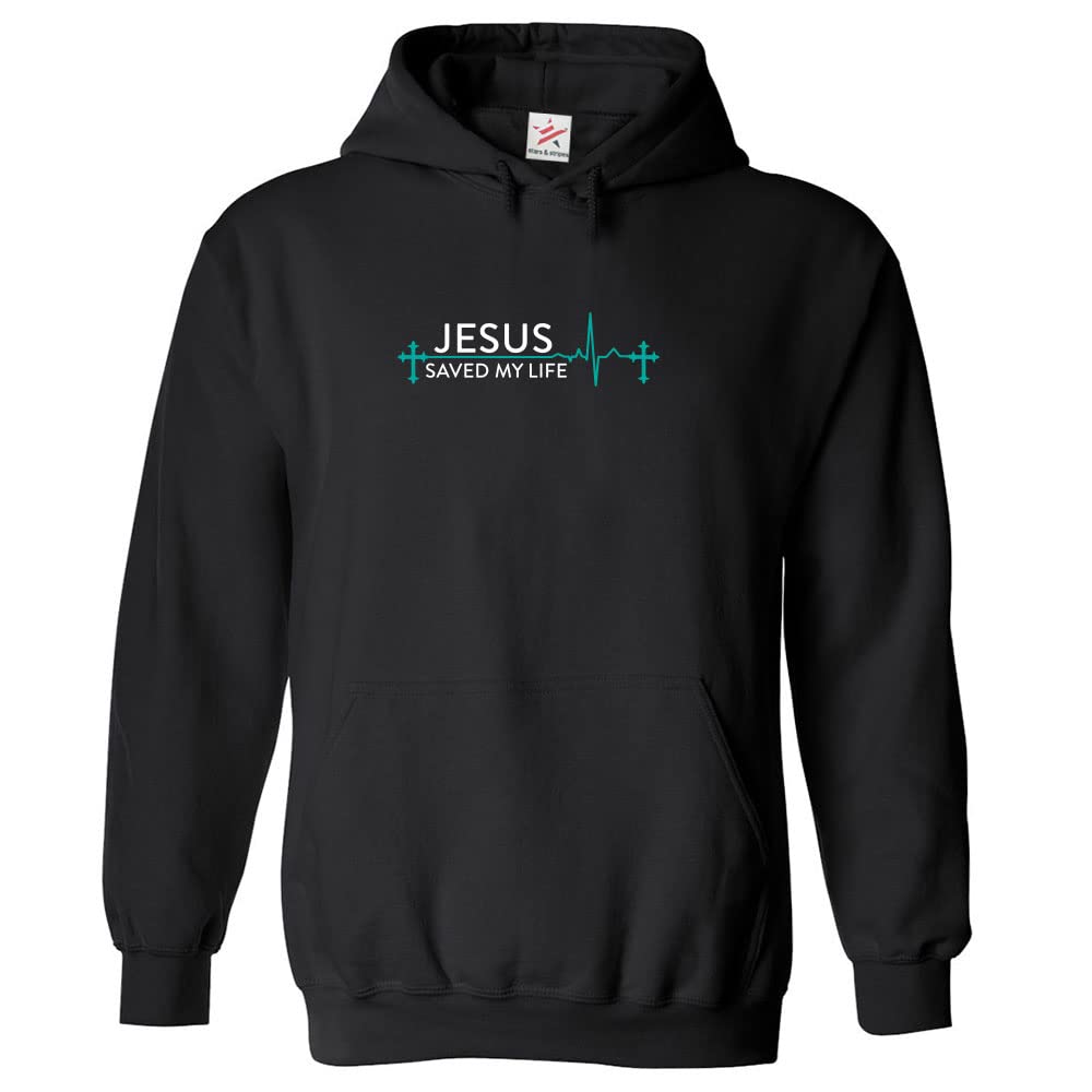 Stars and Stripes Jesus Saved My Life Classic Religious Unisex Kids Pullover Hoodie (XS, Black, 12_13 Years)