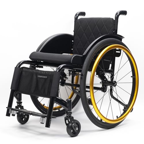 軽量のスポーツ車椅子、マニュアル&トランスポートホイールチェア、すべての地形アルミニウム車椅子、ハンドブレーキとクイックリリースリアホイール付き(Size:44cm/17.3in,Color:Black)