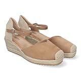 shoes&blues.es 84548 Sandalia de Cuna para Mujer, Comodas y Elegantes, Forradas de Yute, Pala Cerrada, y Cierre de Hebilla. Taupe Talla 41