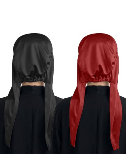 Image of Mehar Women's Hair Ponytail Cap Set of 2 | Soft Stretchable Polyester Hijab Inner Cap | Adjustable Tie-Back | Scarf & Helmet Inner | One Size Fits All