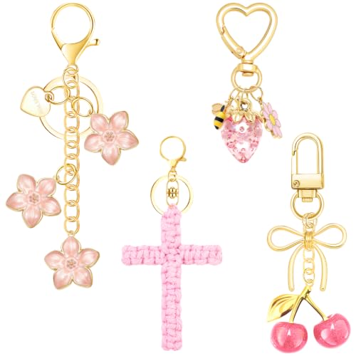 Image of Bag Charms for Handbag Cherry Strawberry Y2K Bow Keychain Cute Purse Charms Accessories for Women Tote Bag Fruit Charm