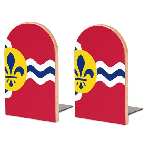 Image of Flag of St. Louis Wooden Book Ends Heavy Duty Non-Slip Bookends for Shelf Office Home Universities Dormitories