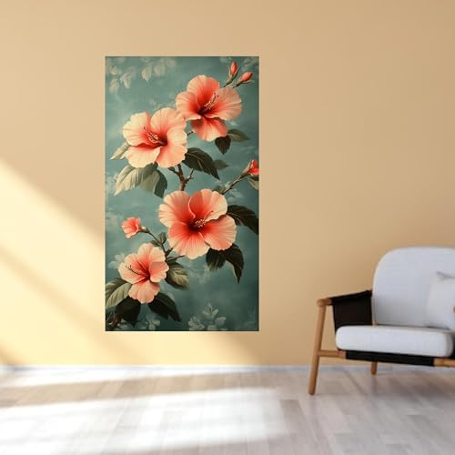 Impressions botaniques sur toile hibiscus corail de qualité