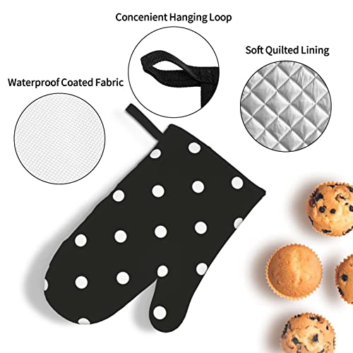 3Pcs Oven Mitts And Pot Holders Sets,Black And White Polka Dot,Kitchen Oven Glove High Heat Resistant 500 Degree Oven Mitts And Pot Holder,Surface Safe For Baking,Cooking,Bbq #TOP3