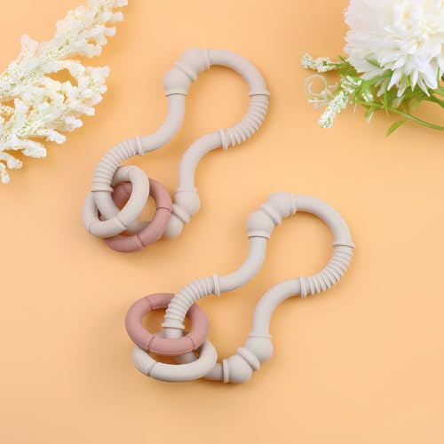 Image of Cloud and Mini Silicone Teething Toys with Movable Rings - BPA Free, Soft and Safe Teething Relief, Ideal for New Parents and Infant Care, Set of 2 (Gray & Cream)