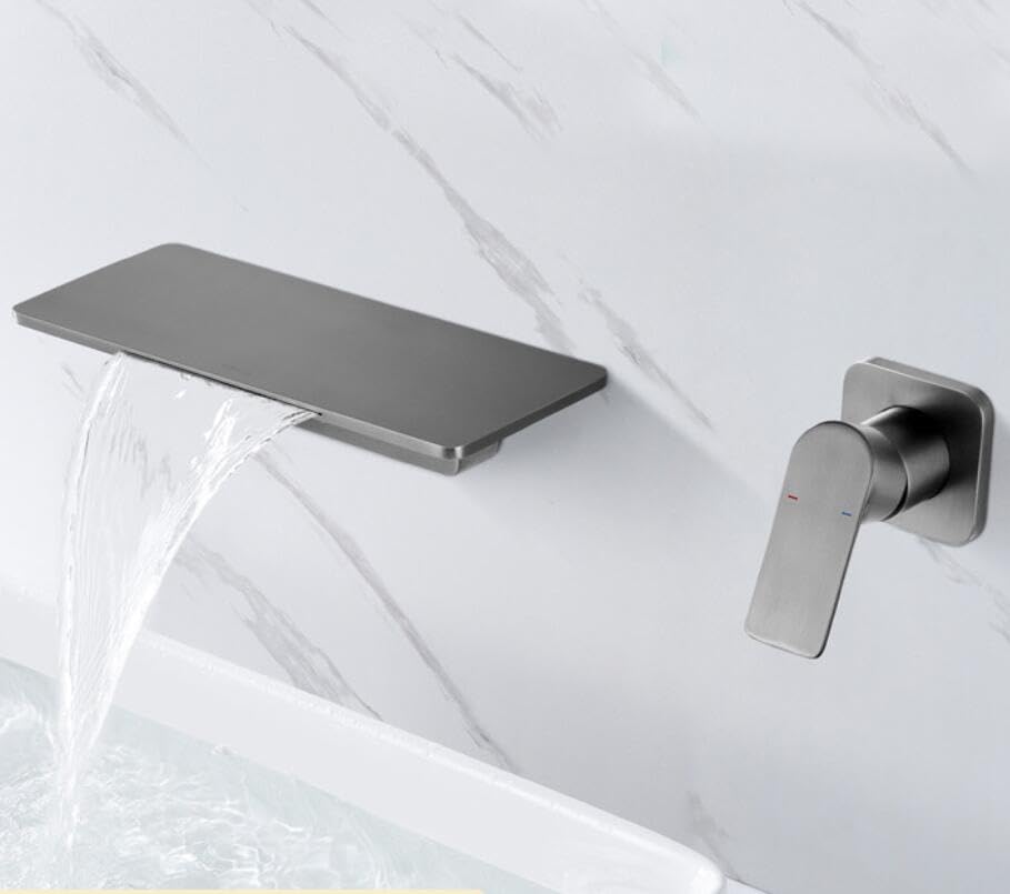 Mitigeur de lavabo grue encastrée en laiton massif gris à double flux