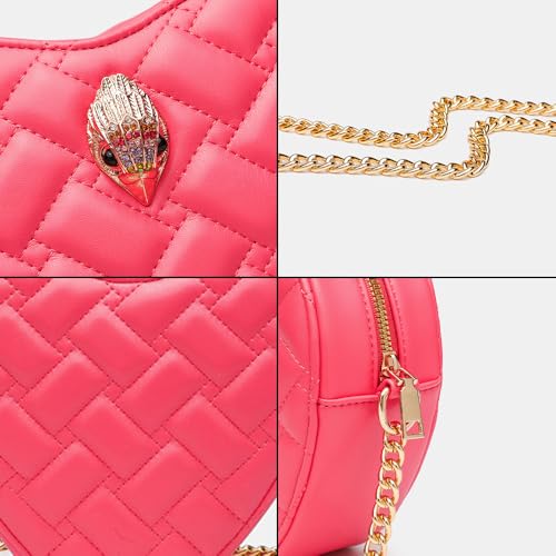 Image of Rejolly Rainbow Stripe Heart Shaped Purse for Women Crossbody Bag Metallic PU Leather Shoulder Bag with Chain Strap