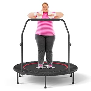 CLORIS 40”/48” Foldable Fitness Trampoline – Max Load 400lbs / 450lbs, Rebounder with Adjustable Foam Handle Indoor/Outdoor Fitness Body Exercise