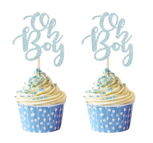 Blue Oh Boy Cupcake Toppers Party Decors Baby Shower Decoration Picks - Set of 24 by Giuffi - Used condition - US$8.02