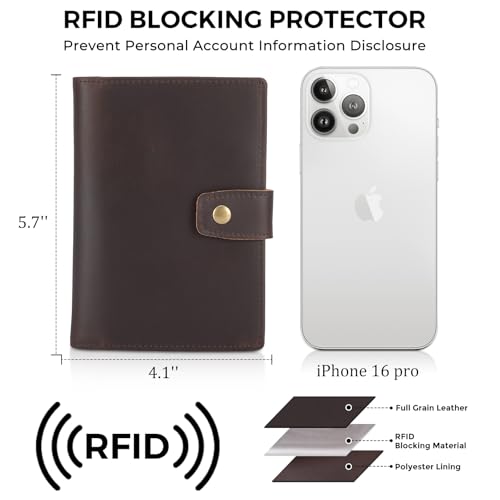 Polare Slim RFID Blocking Leather Passport Holder Travel Bifold Wallet For Men (Dark Brown(Snap Version))3