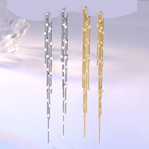 Long Tassel Dangle Drop Chain Earrings, Silver Fringe Earrings for Prom 6