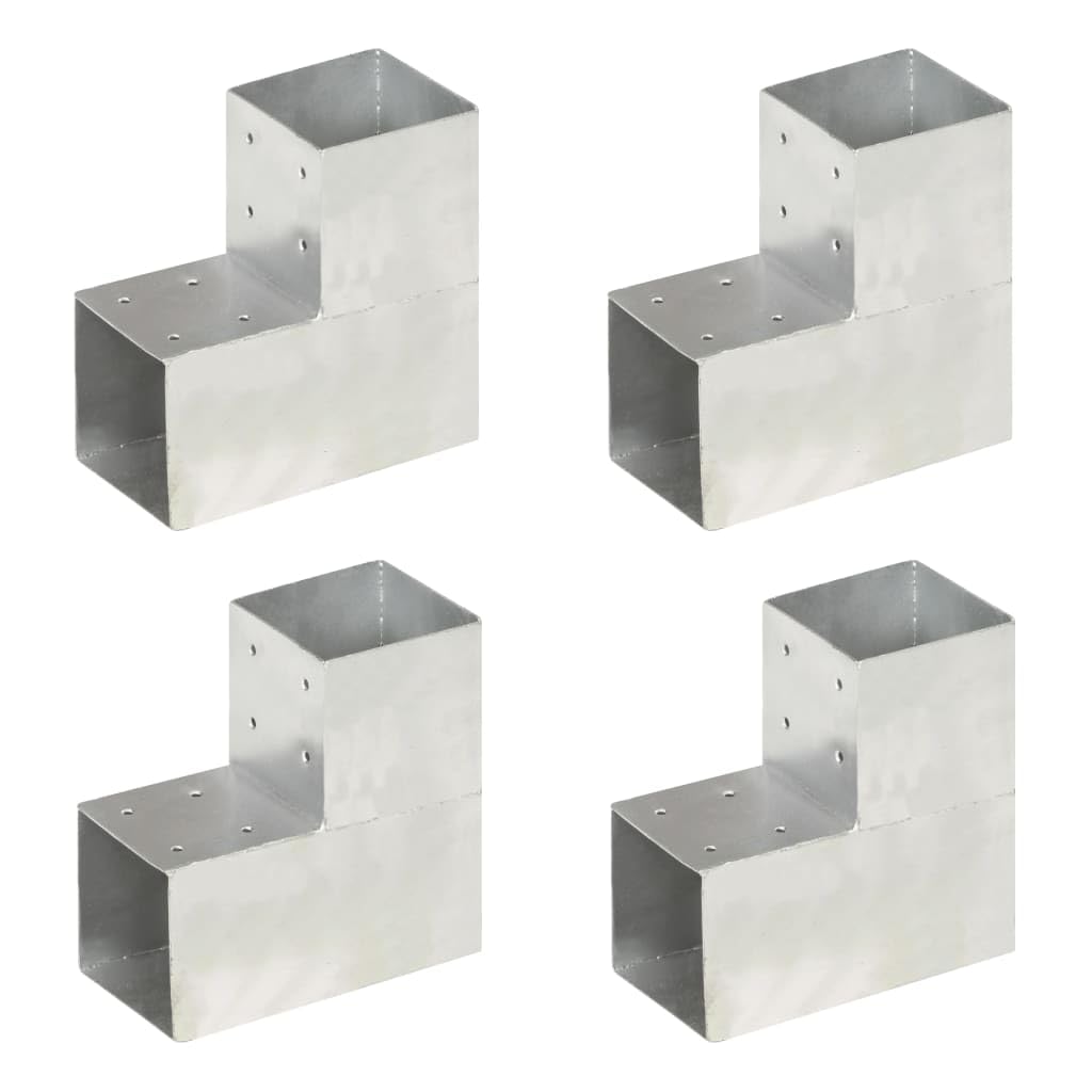 vidaXL 4x Pfostenverbinder L-Form 2 Hülsen Balkenschuh Holzverbinder Eckverbinder Pfostenecke Balken Verbinder Feuerverzinkt Verzinktes Metall 101x101mm