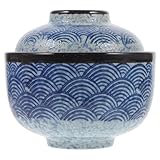 Toyvian Bol para Sopa Miso de con Tapa Cuenco Multifunción para Estofado Diseño Japonés con Textura Ondulada Capacidad para Uso Diario Cocina