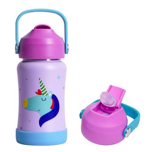Image of Rabitat Steel Play Kids Stainless Steel Water Bottle 450ml | 2 Year Warranty | Leakproof Sipper | Soft Silicone Spout, Flip-Lock Cap & Handle | BPA-Free 18 /8 SS | Anti-Skid Base | Love you to the moon