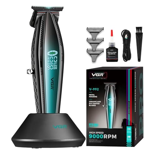 VGR V-992 Professional Hair Trimmer for Barbers | Cordless & Corded Trimmer With High Speed 9000 RPM DC Motor | LED Display & USB Type-C Rechargeable with 180 min Operating time & 4 Guide Comb (Green)