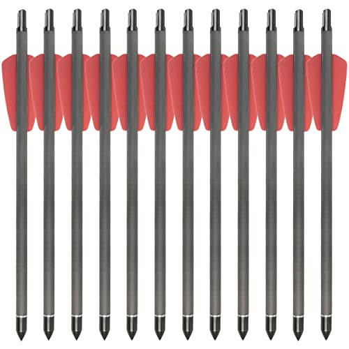 PMSM 12Stück Bogenschießen Armbrustbolzen 7,5 Zoll 15 Zoll Carbon Armbrustpfeile Jagdpfeile mit befiederten 2" Vanes und 100 Grain Pfeilspitzen für Armbrust Jagd Schießen Zielübungen (15 Zoll rot)