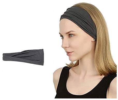 BISMAADH Cotton Lycra No-Slip Sweat-Wicking Headband for Exercise, Yoga, Running, Cardio and All Sports Activity, Dark Grey-picture-44