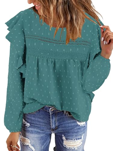 BETTE BOUTIK Womens Boho Fall Long Sleeve Shirts Crewneck Dressy Casual Blouses Trendy Flowy Tops