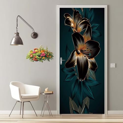 3D Flor Artística Vinilo para Puertas Autoadhesivo Impermeable Etiqueta de la Puerta Pegatina Mural Extraíble para Puertas Interiores para Cocina Sala de Baño Decorativos 90X200 cm -MT2319